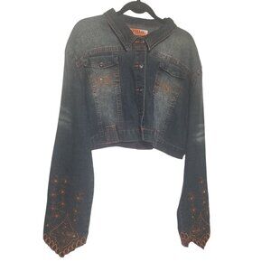 Women's Stretch Denim Cropped Embroidered Jacket Sz 3XL